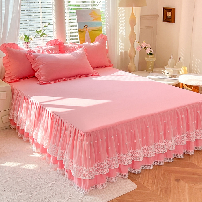 91家纺网 家纺一手货源 找家纺 （总）后庭寝室 2025新款柔软亲肤花边蕾丝床裙四件套-花颜系列