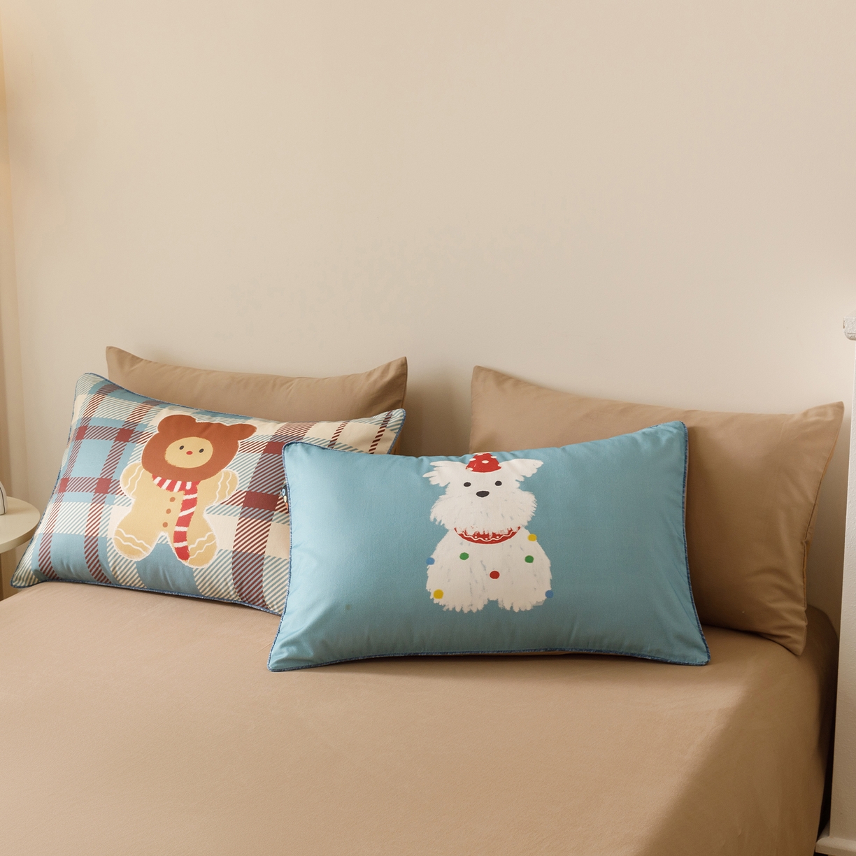 91家纺网 家纺一手货源 找家纺 RYB红黄兰 2025新款全棉纯棉加厚磨毛大版数码印花嵌绳四件套 圣诞西高地