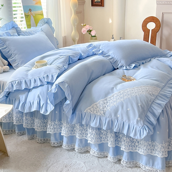 91家纺网 家纺一手货源 找家纺 （总）后庭寝室 2025新款柔软亲肤花边蕾丝床裙四件套-花颜系列