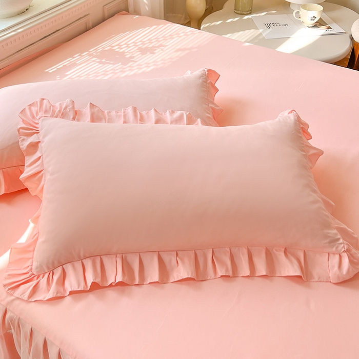 91家纺网 家纺一手货源 找家纺 后庭寝室 2025新款柔软亲肤花边蕾丝床裙四件套-花颜系列 花颜-玉色