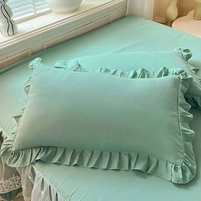 91家纺网 家纺一手货源 找家纺 后庭寝室 2025新款柔软亲肤花边蕾丝床裙四件套-花颜系列 花颜-绿色