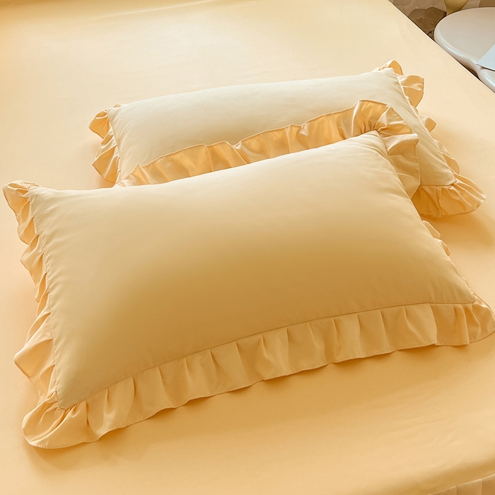 91家纺网 家纺一手货源 找家纺 后庭寝室 2025新款柔软亲肤花边蕾丝床裙四件套-花颜系列 花颜-嫩黄