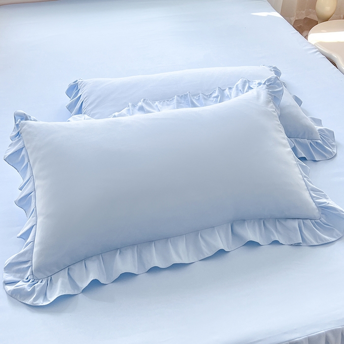 91家纺网 家纺一手货源 找家纺 后庭寝室 2025新款柔软亲肤花边蕾丝床裙四件套-花颜系列 花颜-浅蓝