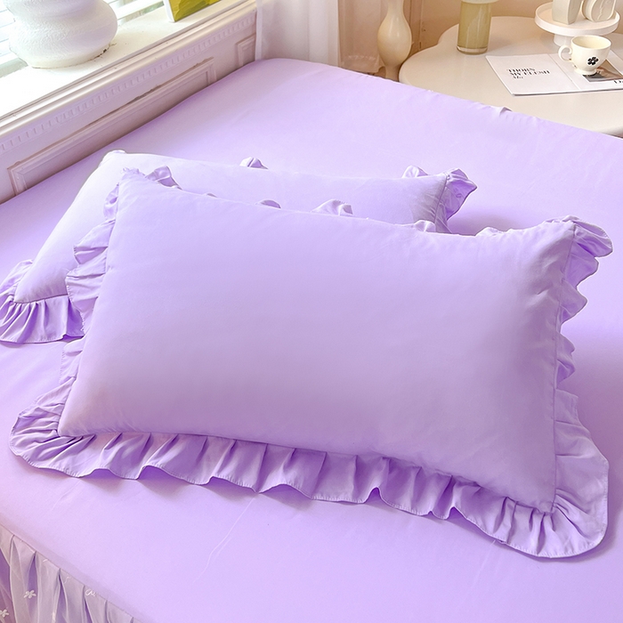 91家纺网 家纺一手货源 找家纺 后庭寝室 2025新款柔软亲肤花边蕾丝床裙四件套-花颜系列 花颜-浅紫