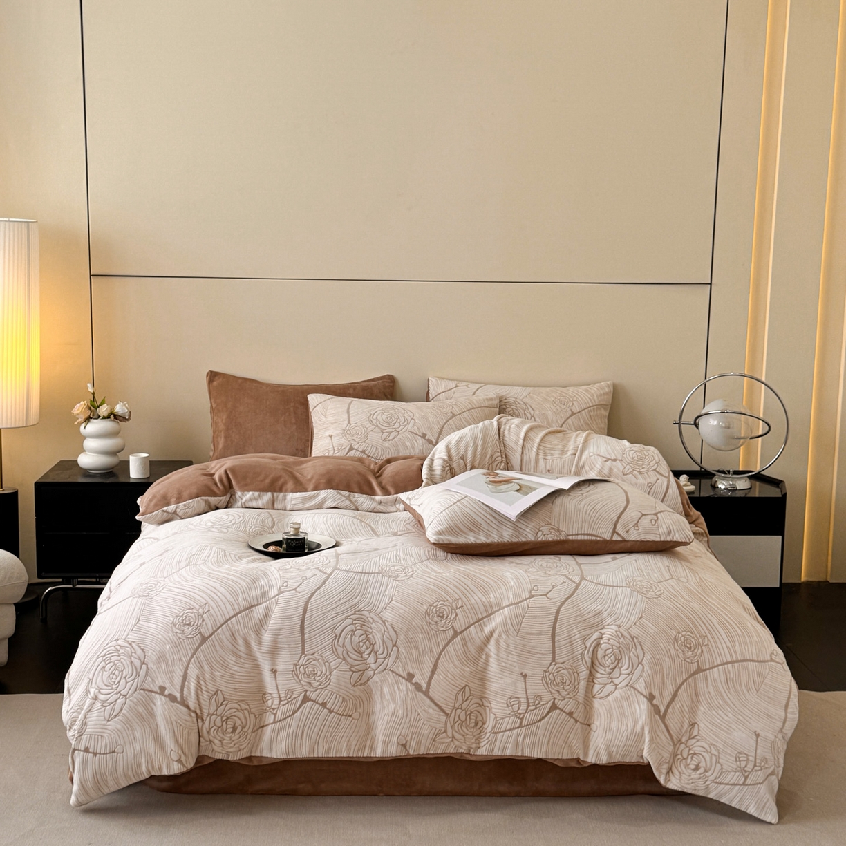 91家纺网 家纺一手货源 找家纺 吾诺家居 2025新款雕花牛奶绒柔美系列四件套 花开浪漫