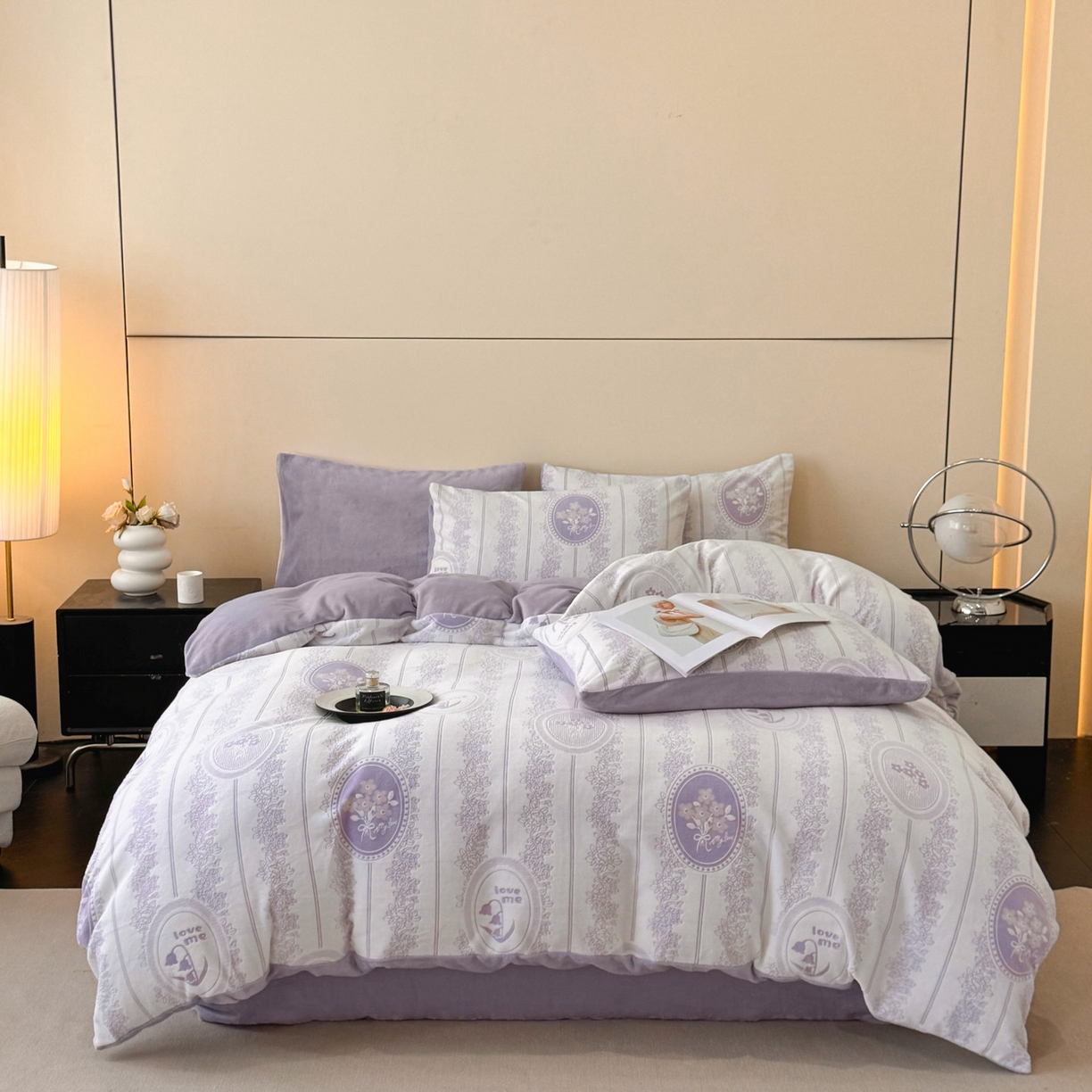 91家纺网 家纺一手货源 找家纺 吾诺家居 2025新款雕花牛奶绒柔美系列四件套 米娅紫