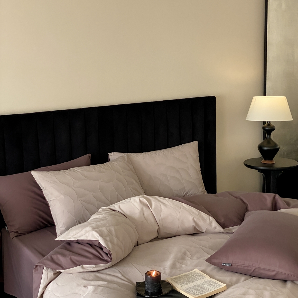 91家纺网 家纺一手货源 找家纺 玉宇阁家居 2025秋冬新品60s色织全棉纯棉磨毛大提花四件套-简约款 玄桦-苍山赴雪