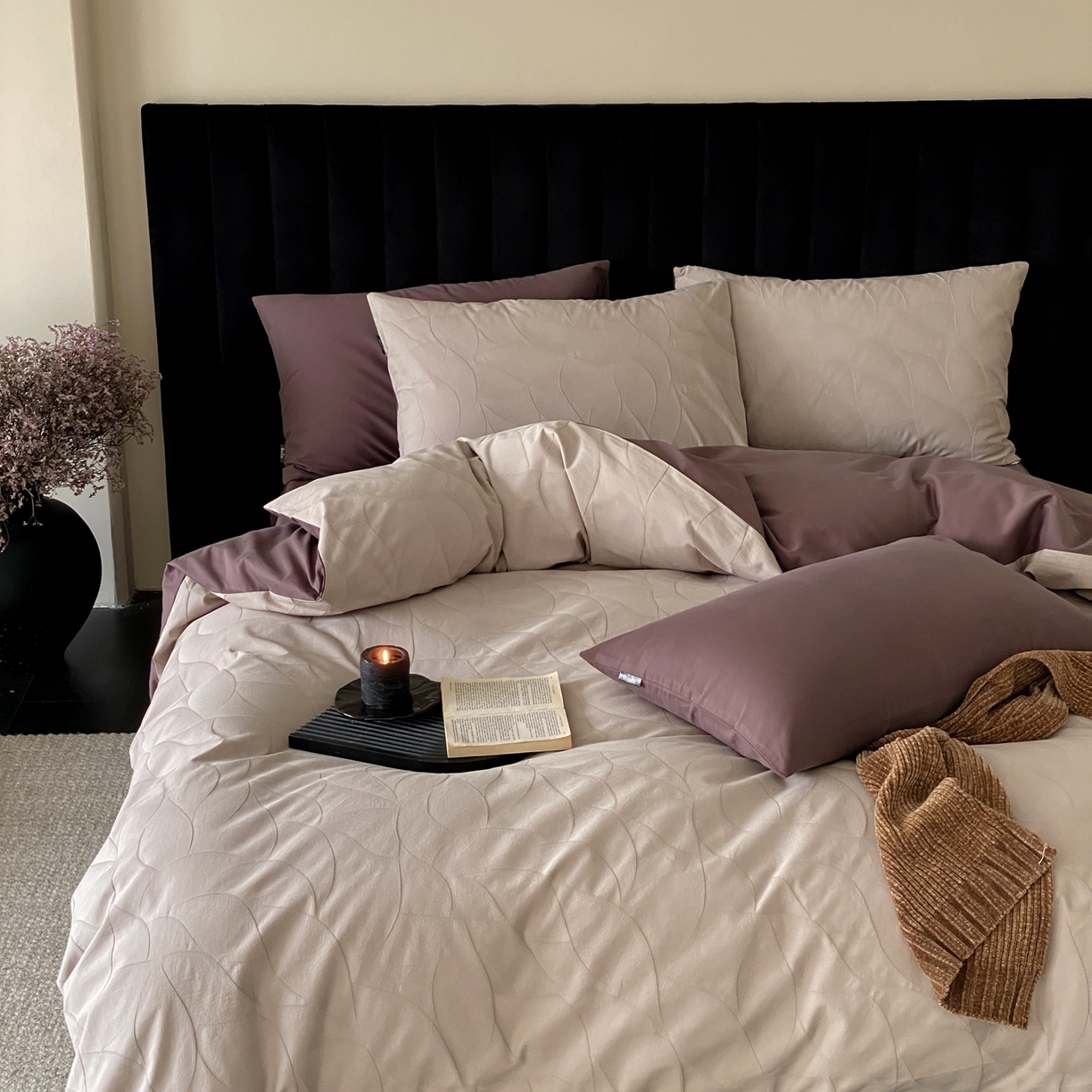 91家纺网 家纺一手货源 找家纺 玉宇阁家居 2025秋冬新品60s色织全棉纯棉磨毛大提花四件套-简约款 玄桦-苍山赴雪