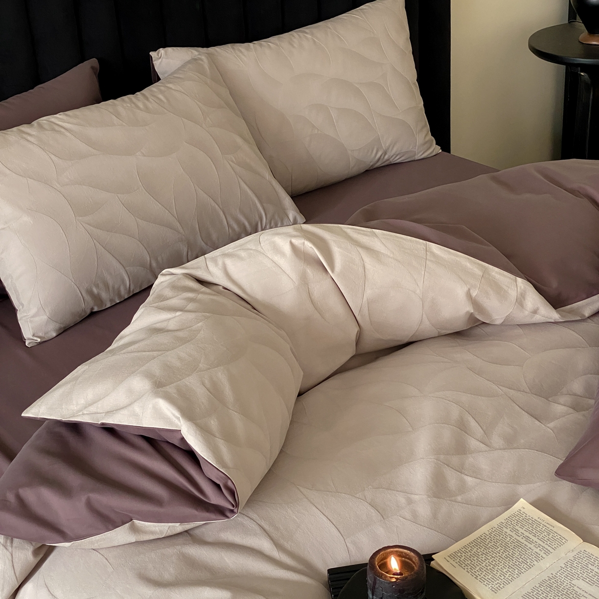 91家纺网 家纺一手货源 找家纺 玉宇阁家居 2025秋冬新品60s色织全棉纯棉磨毛大提花四件套-简约款 玄桦-苍山赴雪