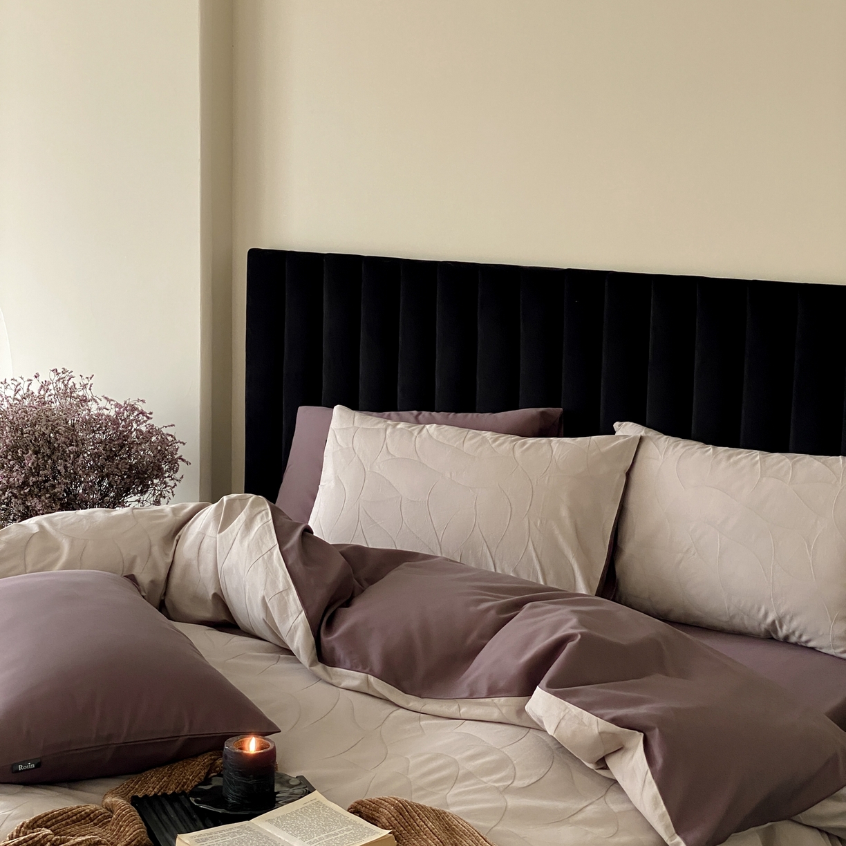 91家纺网 家纺一手货源 找家纺 玉宇阁家居 2025秋冬新品60s色织全棉纯棉磨毛大提花四件套-简约款 玄桦-苍山赴雪