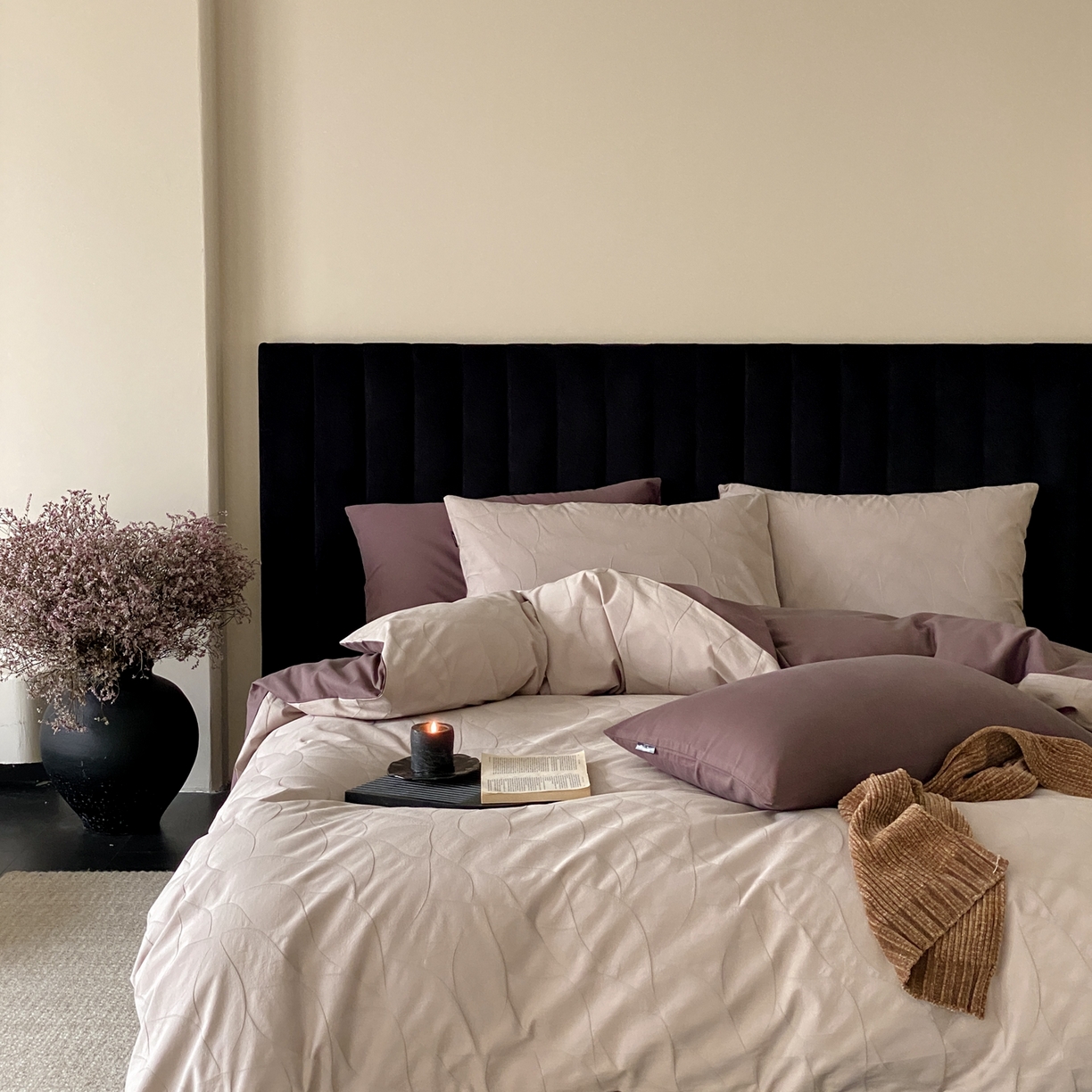 91家纺网 家纺一手货源 找家纺 玉宇阁家居 2025秋冬新品60s色织全棉纯棉磨毛大提花四件套-简约款 玄桦-苍山赴雪