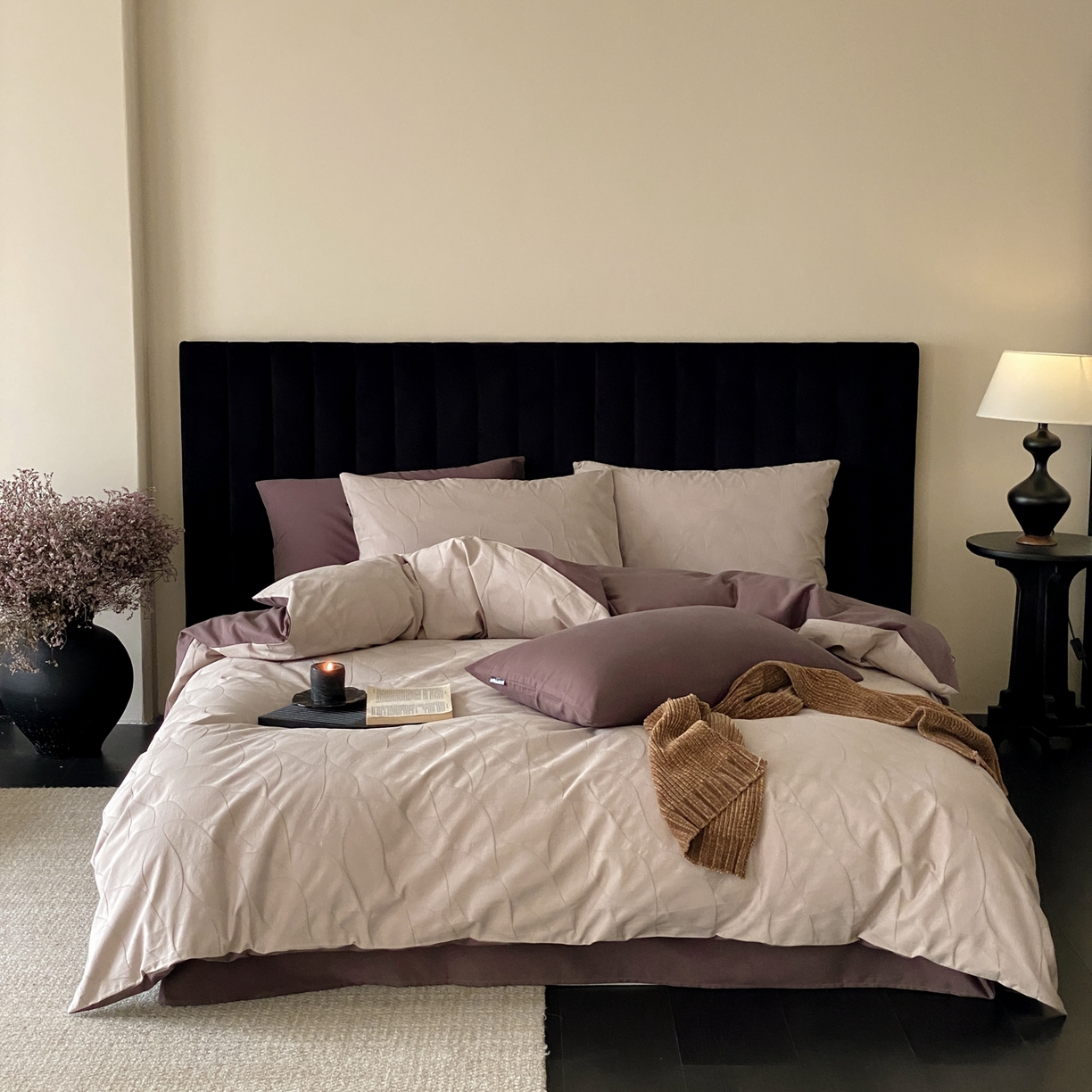 91家纺网 家纺一手货源 找家纺 玉宇阁家居 2025秋冬新品60s色织全棉纯棉磨毛大提花四件套-简约款 玄桦-苍山赴雪