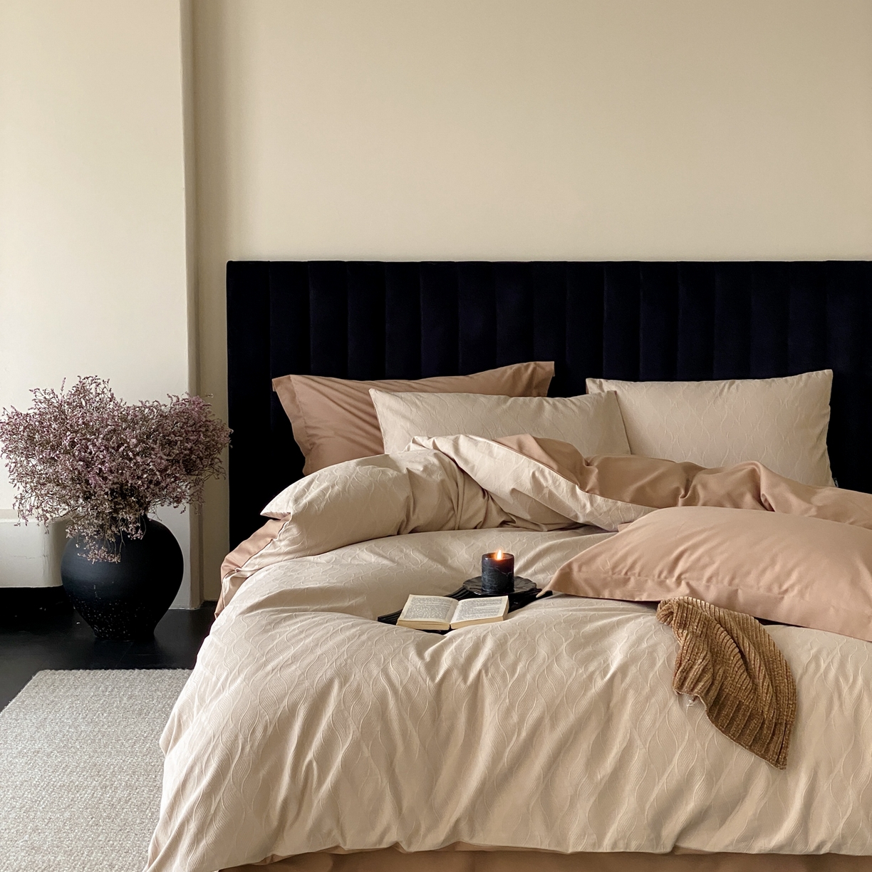 91家纺网 家纺一手货源 找家纺 玉宇阁家居 2025秋冬新品60s色织全棉纯棉磨毛大提花四件套-简约款 云玺-落日熔金