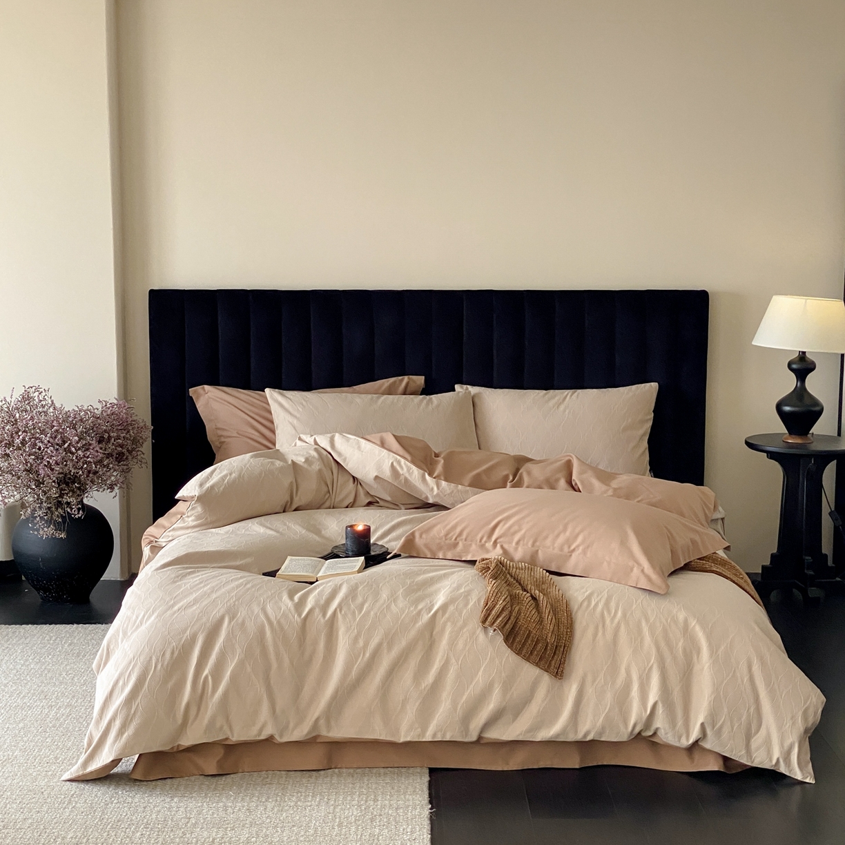 91家纺网 家纺一手货源 找家纺 玉宇阁家居 2025秋冬新品60s色织全棉纯棉磨毛大提花四件套-简约款 云玺-落日熔金