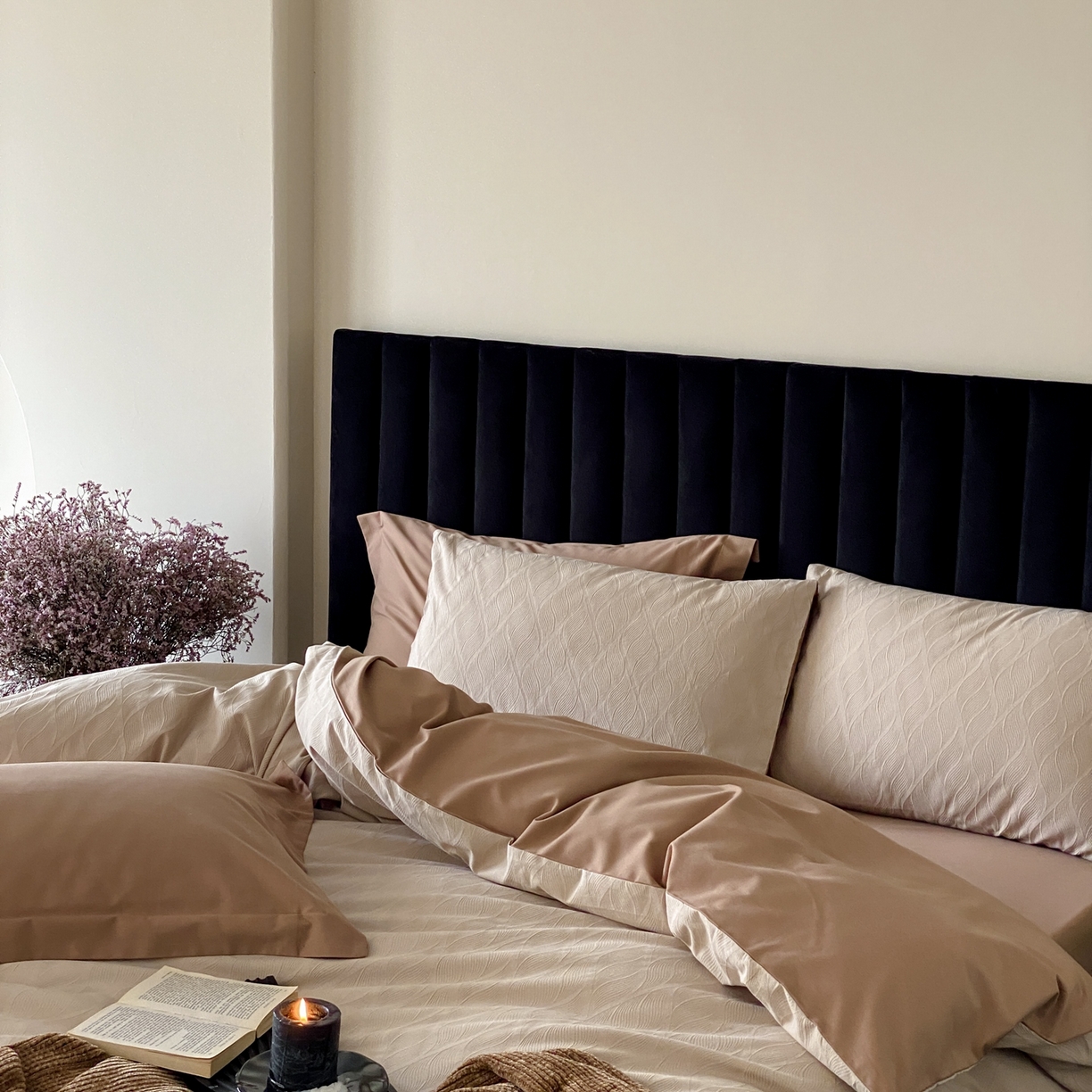 91家纺网 家纺一手货源 找家纺 玉宇阁家居 2025秋冬新品60s色织全棉纯棉磨毛大提花四件套-简约款 云玺-落日熔金