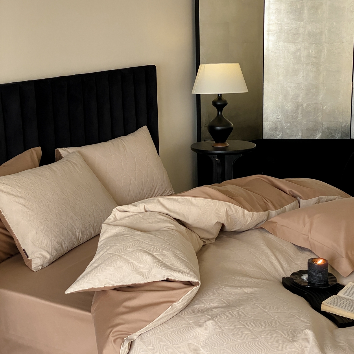 91家纺网 家纺一手货源 找家纺 玉宇阁家居 2025秋冬新品60s色织全棉纯棉磨毛大提花四件套-简约款 云玺-落日熔金