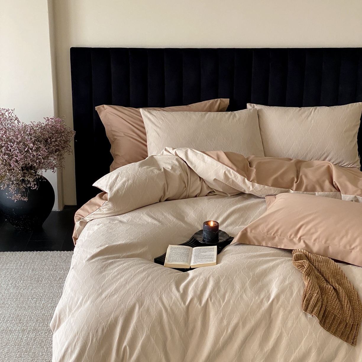 91家纺网 家纺一手货源 找家纺 玉宇阁家居 2025秋冬新品60s色织全棉纯棉磨毛大提花四件套-简约款 云玺-落日熔金