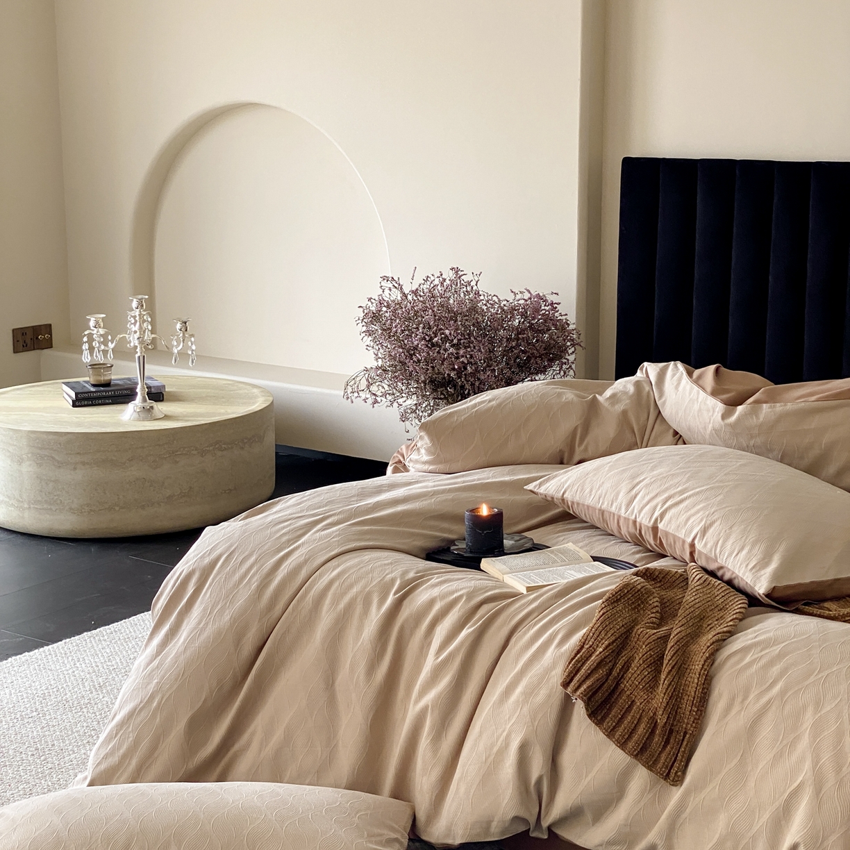 91家纺网 家纺一手货源 找家纺 玉宇阁家居 2025秋冬新品60s色织全棉纯棉磨毛大提花四件套-简约款 云玺-落日熔金