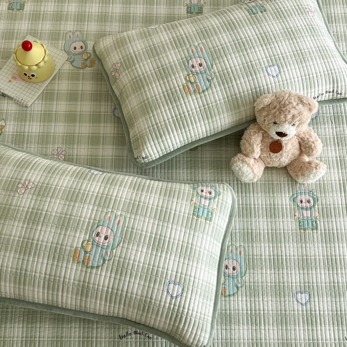 91家纺网 家纺一手货源 找家纺 茉夕家纺 2025新款跑量款暖绒纯棉印花水洗床盖 床盖单件 薄荷布布