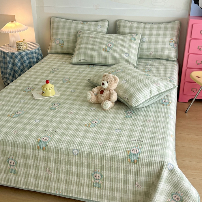 91家纺网 家纺一手货源 找家纺 茉夕家纺 2025新款跑量款暖绒纯棉印花水洗床盖 床盖单件 薄荷布布