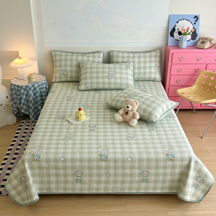 91家纺网 家纺一手货源 找家纺 茉夕家纺 2025新款跑量款暖绒纯棉印花水洗床盖 床盖单件 薄荷布布