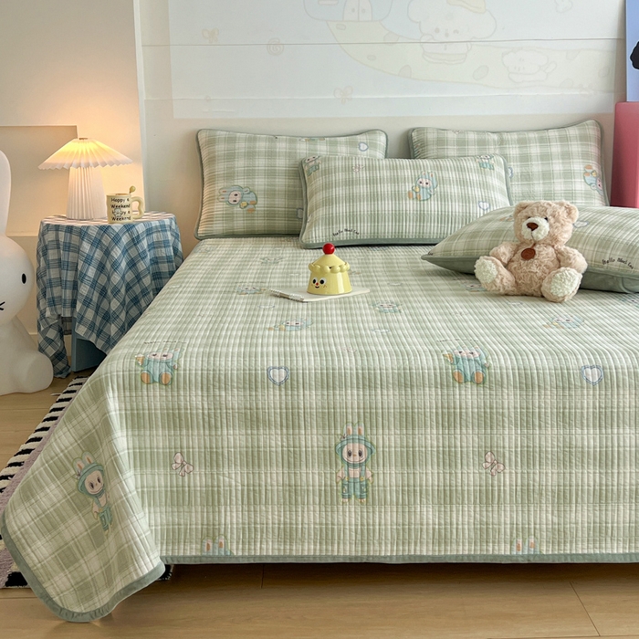 91家纺网 家纺一手货源 找家纺 茉夕家纺 2025新款跑量款暖绒纯棉印花水洗床盖 床盖单件 薄荷布布