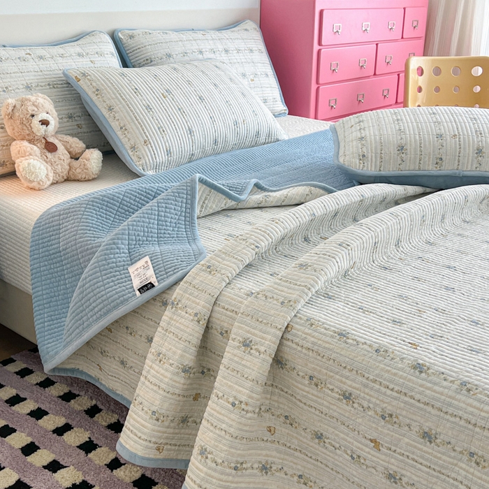 茉夕家纺 2025新款跑量款暖绒纯棉印花水洗床盖 床盖单件 茶茶兔