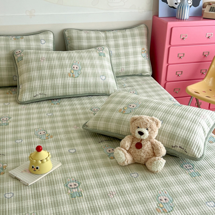 91家纺网 家纺一手货源 找家纺 茉夕家纺 2025新款跑量款暖绒纯棉印花水洗床盖 床盖单件 薄荷布布