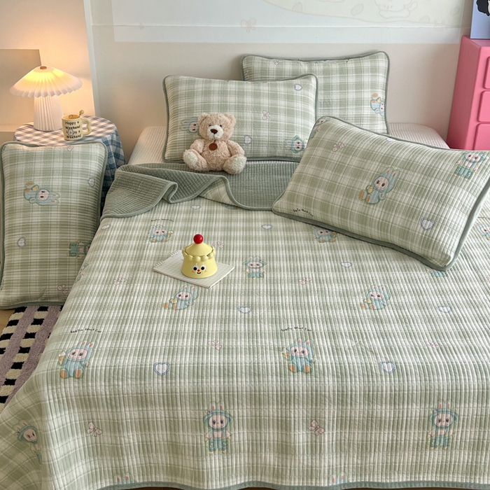 91家纺网 家纺一手货源 找家纺 茉夕家纺 2025新款跑量款暖绒纯棉印花水洗床盖 床盖单件 薄荷布布