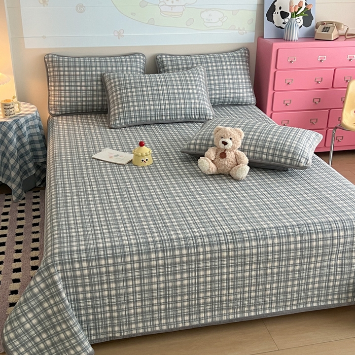 91家纺网 家纺一手货源 找家纺 茉夕家纺 2025新款跑量款暖绒纯棉印花水洗床盖 床盖单件 可可蓝格