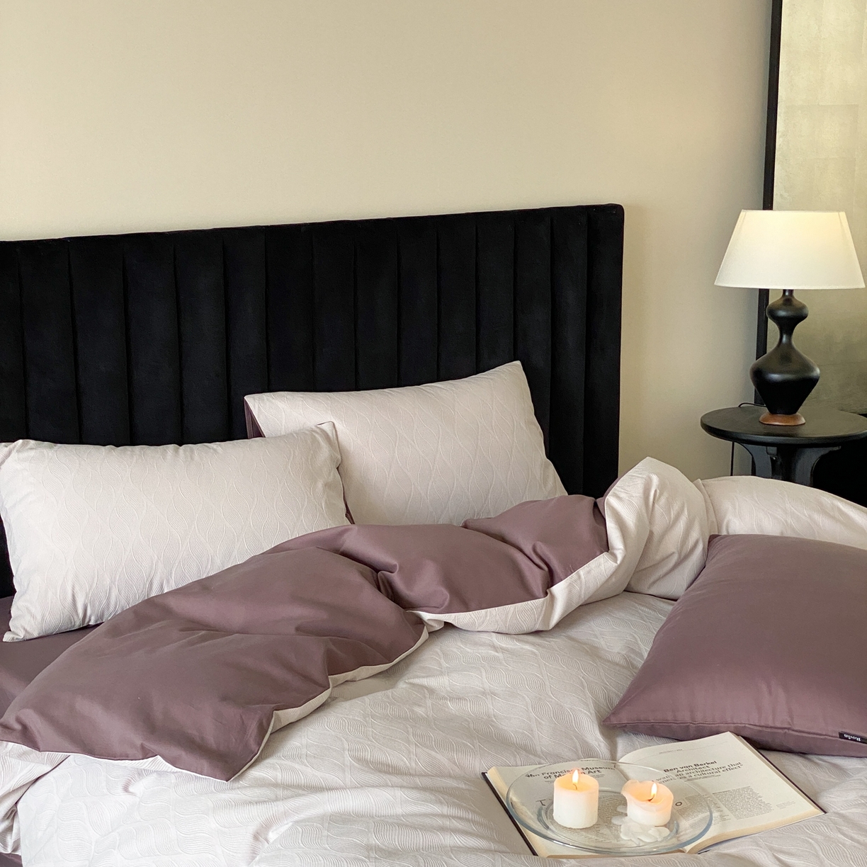 91家纺网 家纺一手货源 找家纺 玉宇阁家居 2025秋冬新品60s色织全棉纯棉磨毛大提花四件套-简约款 云玺-月见苏梅