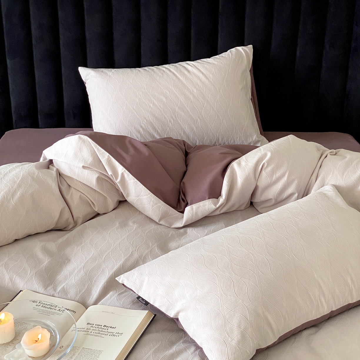 91家纺网 家纺一手货源 找家纺 玉宇阁家居 2025秋冬新品60s色织全棉纯棉磨毛大提花四件套-简约款 云玺-月见苏梅