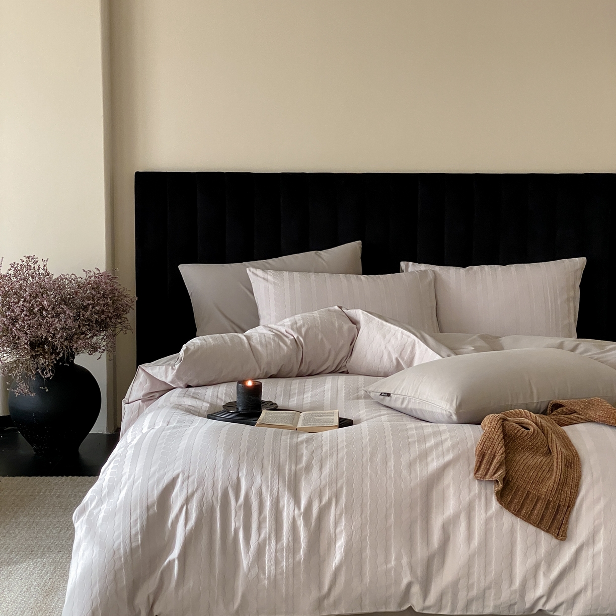 91家纺网 家纺一手货源 找家纺 玉宇阁家居 2025秋冬新品60s色织全棉纯棉磨毛大提花四件套-简约款 云与海