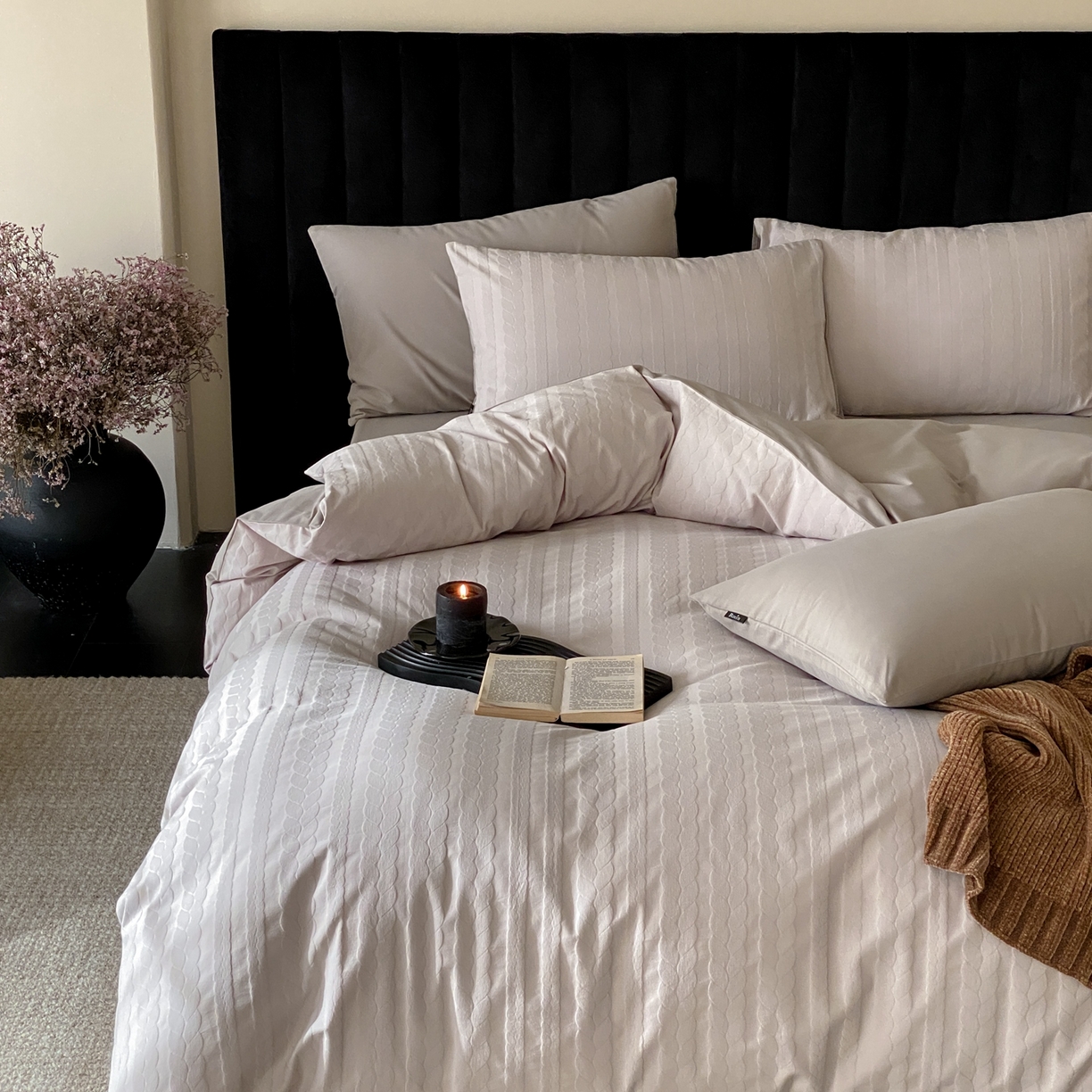 91家纺网 家纺一手货源 找家纺 玉宇阁家居 2025秋冬新品60s色织全棉纯棉磨毛大提花四件套-简约款 云与海