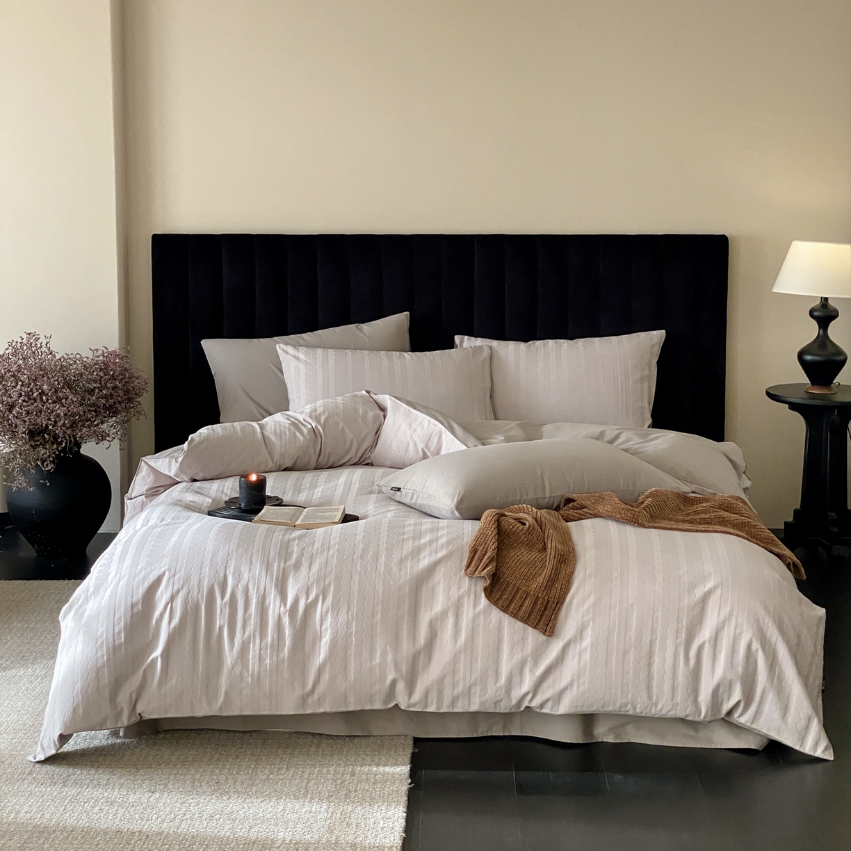 91家纺网 家纺一手货源 找家纺 玉宇阁家居 2025秋冬新品60s色织全棉纯棉磨毛大提花四件套-简约款 云与海