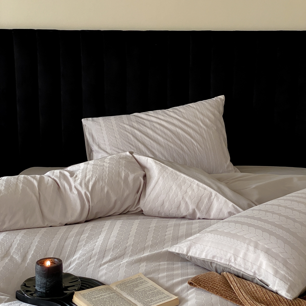 91家纺网 家纺一手货源 找家纺 玉宇阁家居 2025秋冬新品60s色织全棉纯棉磨毛大提花四件套-简约款 云与海