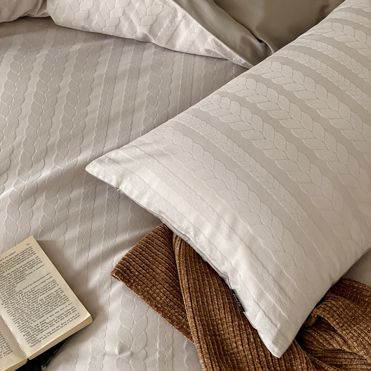 91家纺网 家纺一手货源 找家纺 玉宇阁家居 2025秋冬新品60s色织全棉纯棉磨毛大提花四件套-简约款 云与海