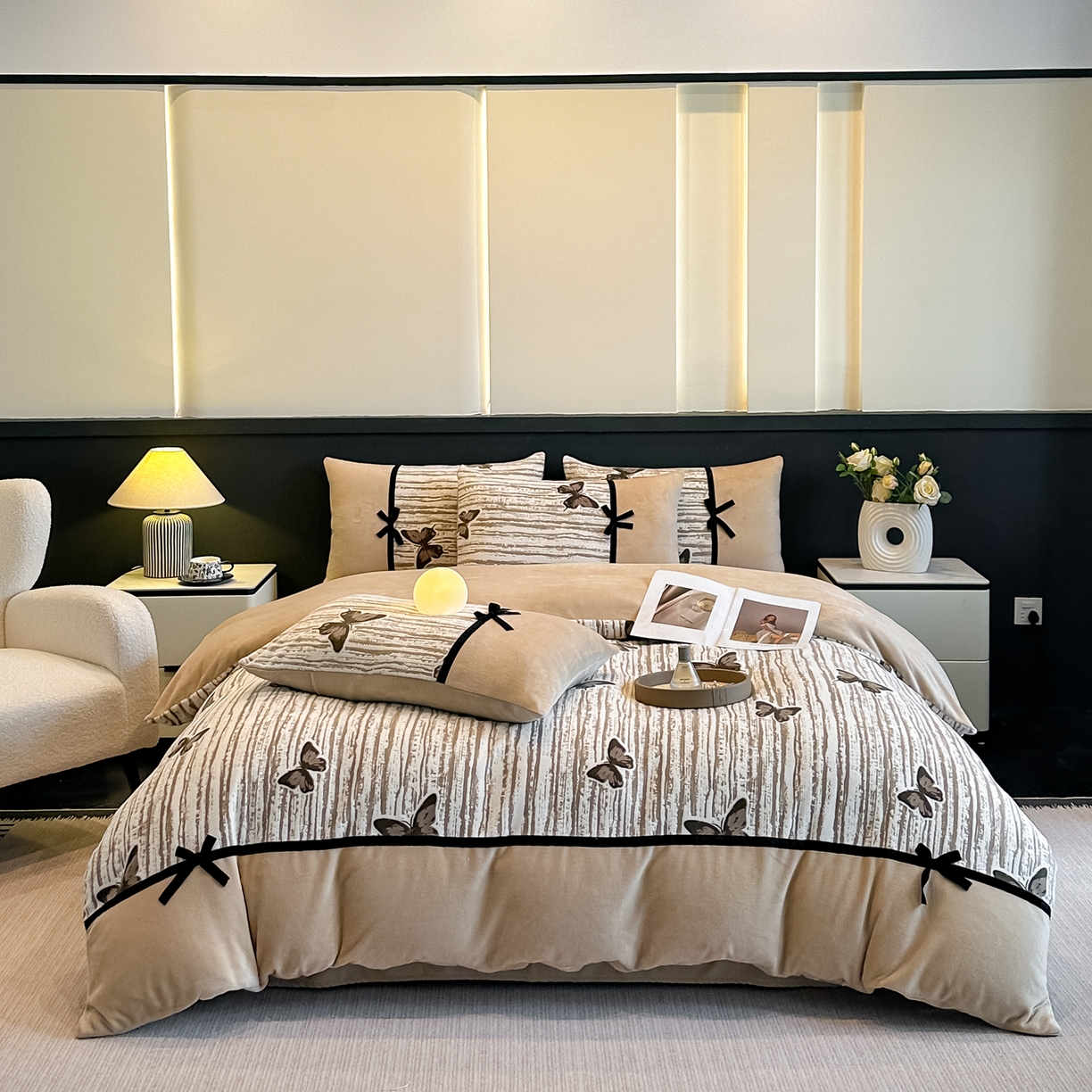 凯美家居 2025新款A类雕花牛奶绒四件套-美拉德系列 光影蝴蝶