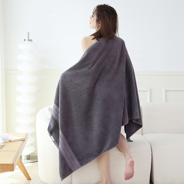 91家纺网 家纺一手货源 找家纺 朴尔家纺-毛巾被 2025新款32股全棉纯棉精织缎档维斯克加厚加大浴巾 维斯克加厚加大浴巾-静夜灰 90x180cm浴巾