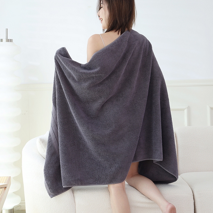 91家纺网 家纺一手货源 找家纺 朴尔家纺-毛巾被 2025新款32股全棉纯棉精织缎档维斯克加厚加大浴巾 维斯克加厚加大浴巾-静夜灰 90x180cm浴巾