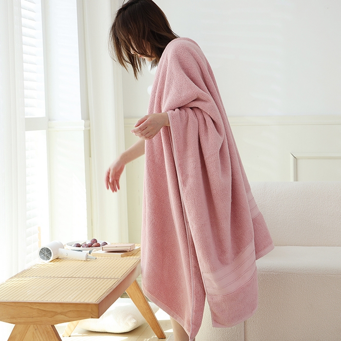 朴尔家纺-毛巾被 2025新款32股全棉纯棉精织缎档维斯克加厚加大浴巾 维斯克加厚加大浴巾-少女粉 90x180cm浴巾