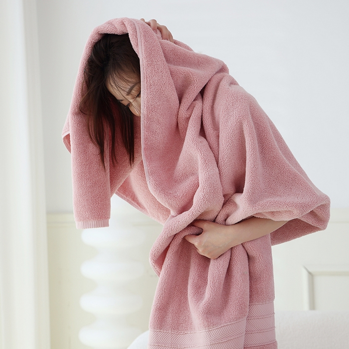 91家纺网 家纺一手货源 找家纺 朴尔家纺-毛巾被 2025新款32股全棉纯棉精织缎档维斯克加厚加大浴巾 维斯克加厚加大浴巾-少女粉 90x180cm浴巾