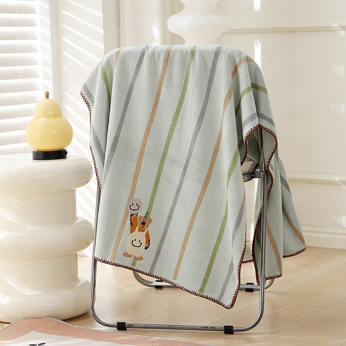 91家纺网 家纺一手货源 找家纺 （总）朴尔家纺-毛巾被 2025新款毛巾绣勾边AB版珊瑚绒速吸速干毛巾浴巾