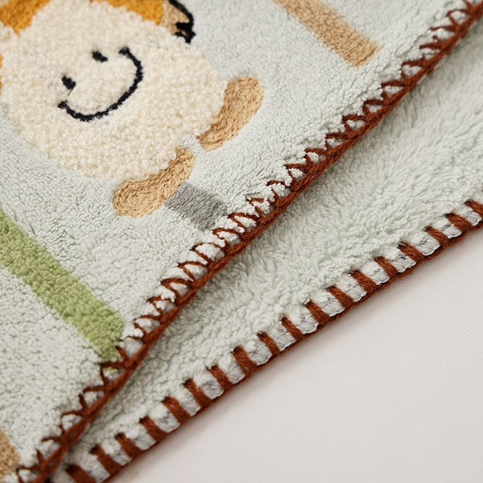 91家纺网 家纺一手货源 找家纺 朴尔家纺-毛巾被 2025新款毛巾绣勾边AB版珊瑚绒速吸速干毛巾浴巾 背带熊-蓝毛巾 35x75cm毛巾