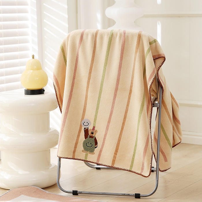 朴尔家纺-毛巾被 2025新款毛巾绣勾边AB版珊瑚绒速吸速干毛巾浴巾 背带熊-咖浴巾 35x75cm毛巾