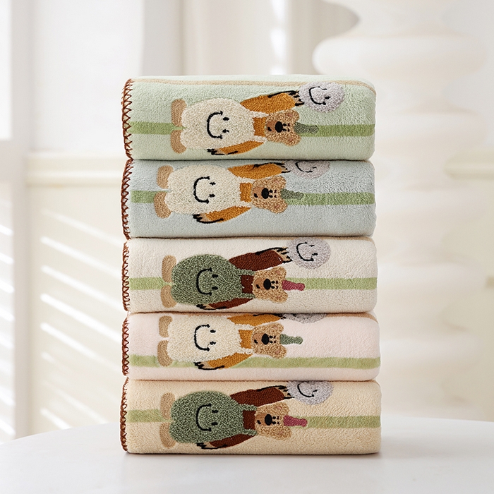 91家纺网 家纺一手货源 找家纺 朴尔家纺-毛巾被 2025新款毛巾绣勾边AB版珊瑚绒速吸速干毛巾浴巾 组合图仅供展示不可下单 70x140cm浴巾