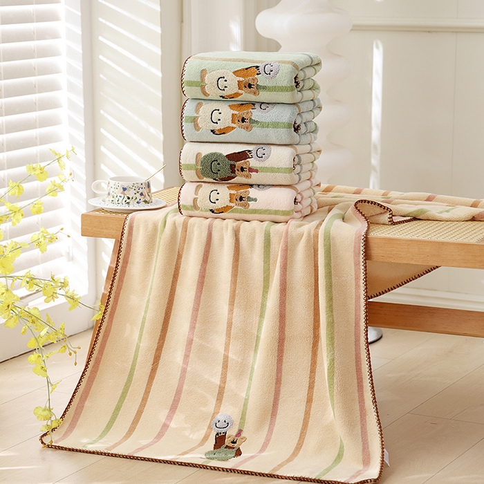 91家纺网 家纺一手货源 找家纺 朴尔家纺-毛巾被 2025新款毛巾绣勾边AB版珊瑚绒速吸速干毛巾浴巾 组合图仅供展示不可下单 70x140cm浴巾