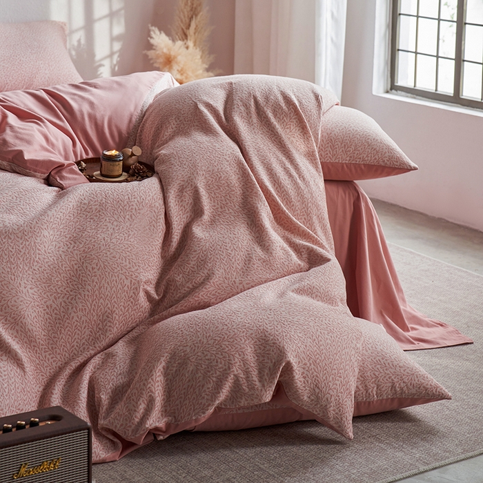 91家纺网 家纺一手货源 找家纺 千朵森 2025新款全棉纯棉色织提花磨毛四件套-秋思 秋思—粉漾