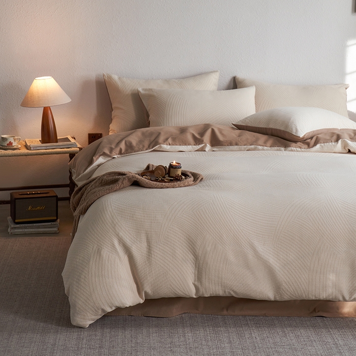 91家纺网 家纺一手货源 找家纺 千朵森 2025新款全棉纯棉色织提花磨毛四件套-秋思 秋思—简雅