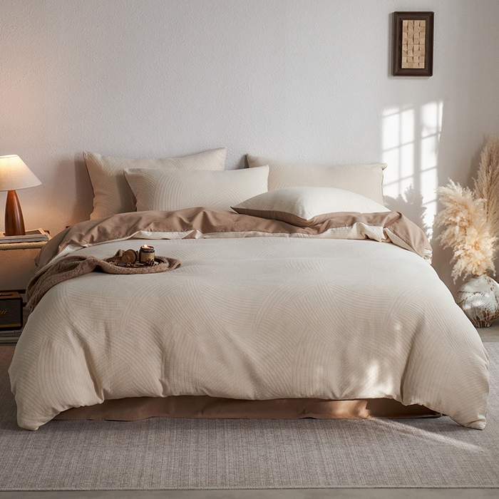 91家纺网 家纺一手货源 找家纺 千朵森 2025新款全棉纯棉色织提花磨毛四件套-秋思 秋思—简雅